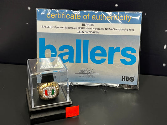 Spencer Strasmore's Miami Hurricanes Championship Ring, from Ballers Movie Prop Y'allywood Props   